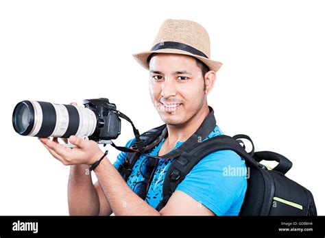 happy One Indian Cameraman Photographer Camera Clicking Picture ...