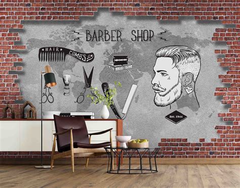 3D Barber Shop Wall Art Red Brick Wallpaper Poster Wall - Etsy Finland