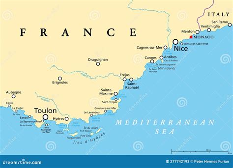 French Riviera, Cote DAzur, A Mediterranean Coastline, Political Map ...