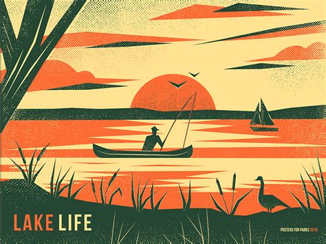 Sunset by Ivine on Dribbble Life Poster, Vintage Typography, Lake Life, Print Making, Screen ...