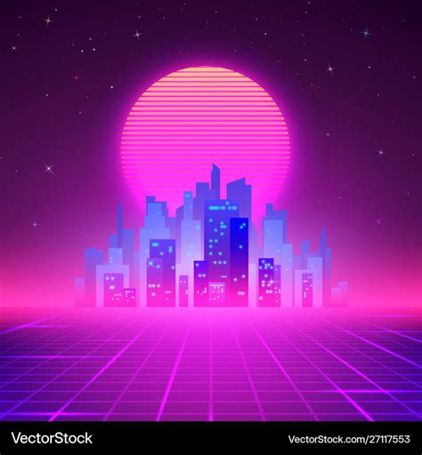 Night city skyline 80s retro sci-fi background Vector Image