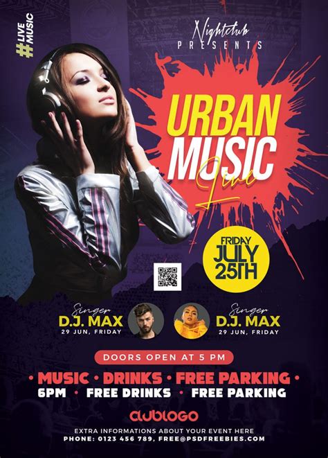 Urban Live Music Concert Poster Flyer PSD | PSDFreebies.com