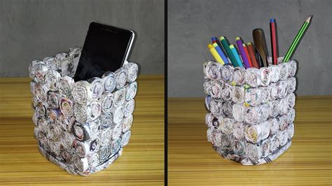 Make a Mobile Stand from Newspaper | DIY Pen Stand | Waste Material ...