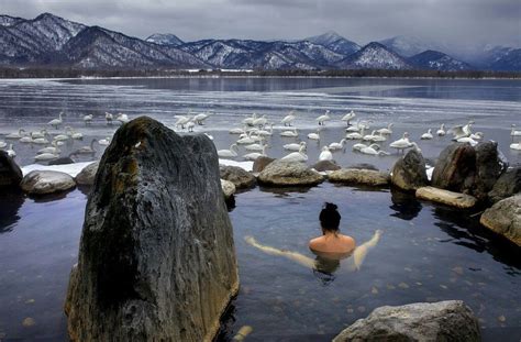 The outdoor "rotenburo" onsen at Lake Kussharo in Akan National Park can be enjoyed for free ...