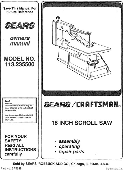 Craftsman 113235500 User Manual SCROLL SAW Manuals And Guides 1006016L