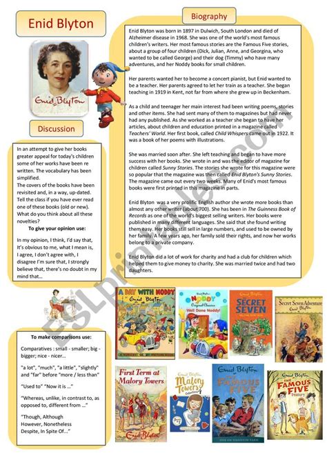 Enid Blyton Biography and discussion - ESL worksheet by Cariboo