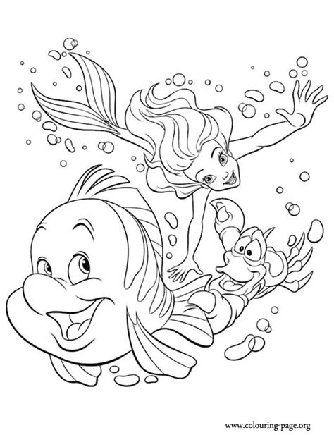 The Little Mermaid - Princess Ariel, Sebastian and Flounder coloring page