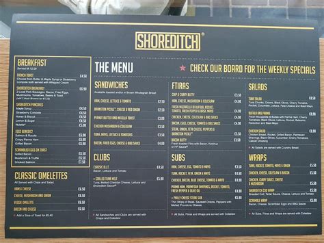 Menu at Shoreditch Bar and Kitchen, Saint Julian's