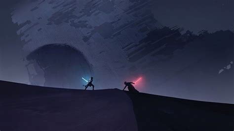 Rey vs Kylo Ren, Minimalist, Star Wars The Rise of Skywalker, 4K wallpaper | Night scenery, Star ...