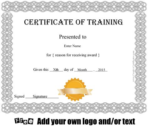 Free Certificate of Training Template - Customizable