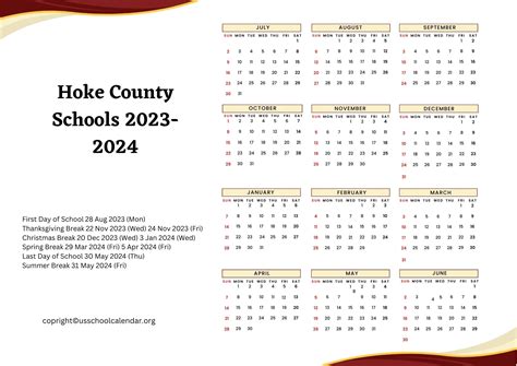 Hoke County Schools Calendar with Holidays 2023-2024