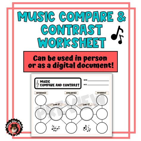 Music Compare and Contrast Worksheet- digital and printable options! | Made By Teachers