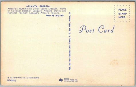 Vintage 1967 Atlanta GA Postcard "THE ATLANTA STADIUM" Braves Falcons ...