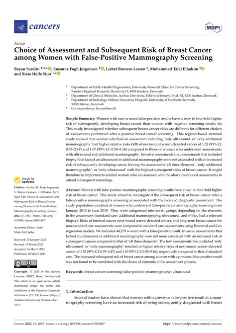 (PDF) Choice of Assessment and Subsequent Risk of Breast Cancer among Women with False-Positive ...