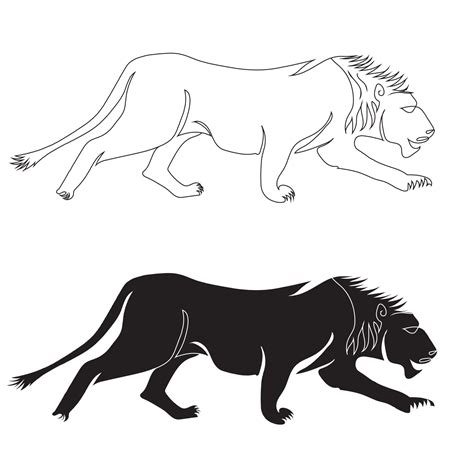 Lion walk line art drawing style, the lion sketch black linear isolated ...