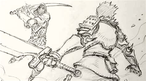 a drawing of two knights fighting each other