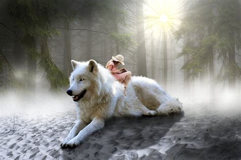 Download White Wolf Woman Artistic HD Wallpaper