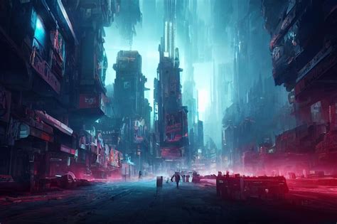 Premium Photo | Apocalyptic futuristic city concept art background image