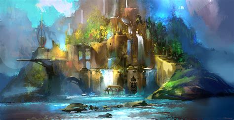 ArtStation - Waterfall Castle Sketch