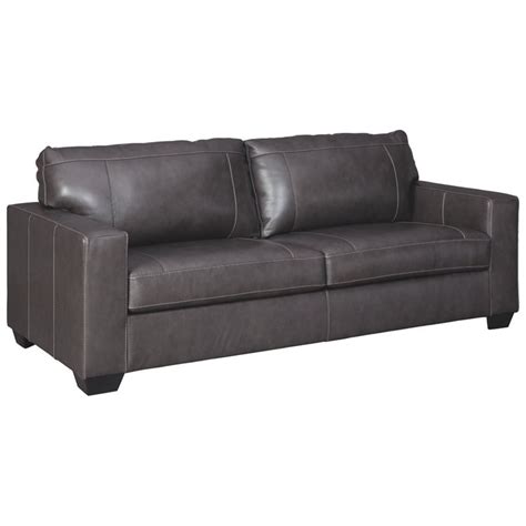 Signature Design by Ashley Morelos Leather Queen Sleeper Sofa in Gray ...