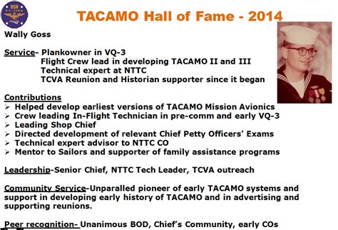 Wallace Goss - 2014 TACAMO Hall of Fame Inductee | Hall of fame, Fame, Tacamo