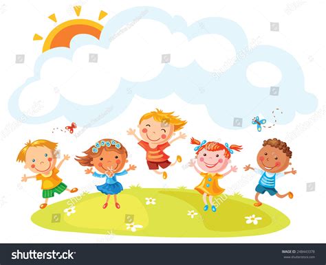 Happy Cartoon Kids Jumping Joy On Stock Vector (Royalty Free) 248443378 | Shutterstock