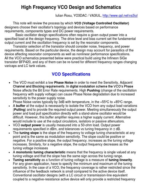 High Frequency VCO Design and Schematics | PDF | Amplifier | Electronic ...