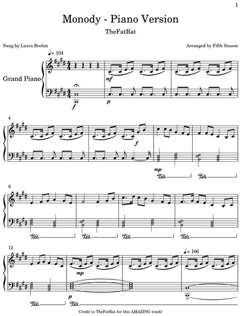 Monody - Piano Version - Sheet music for Piano