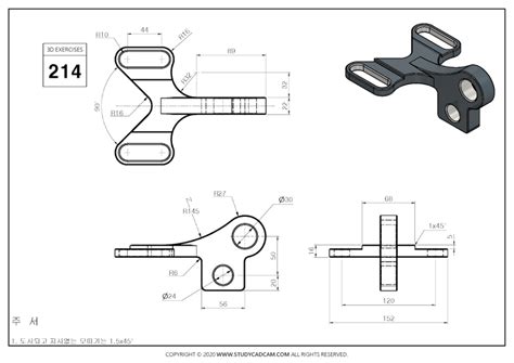 3D CAD EXERCISES 214 - STUDYCADCAM Isometric Drawing Exercises, Autocad Isometric Drawing ...