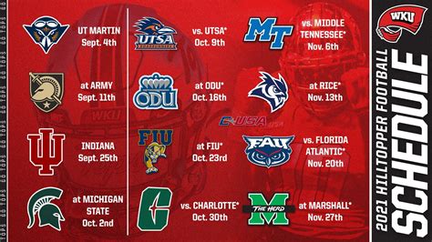 WKU Hilltoppers Release Full 2021 Football Schedule - WNKY News 40 ...