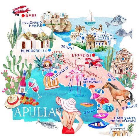 Puglia Map | Mappe illustrate, Idee per le vacanze, Immagini