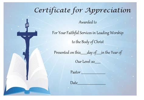 Pastor Appreciation Certificate Template Free - PRINTABLE TEMPLATES