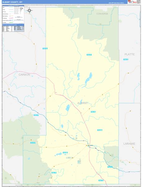 Albany County, WY Zip Code Wall Map Basic Style by MarketMAPS - MapSales