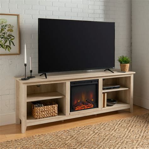 Walker Edison Traditional Fireplace TV Stand for TVs up to 78" - White Oak - Walmart.com ...