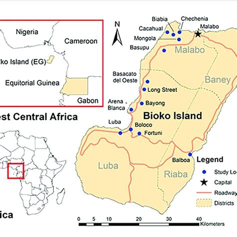 | Map of Bioko Island with study locations. A map of Bioko Island ...