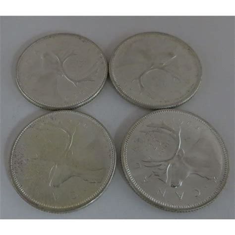 4 Canadian Silver Quarters 1964