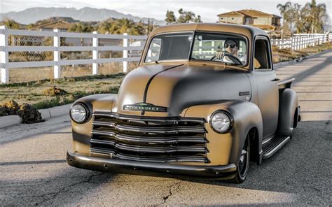 Download wallpapers Chevrolet 3100, Pickup Truck, 1947, Custom Chevy 3100, gray matte pickup ...