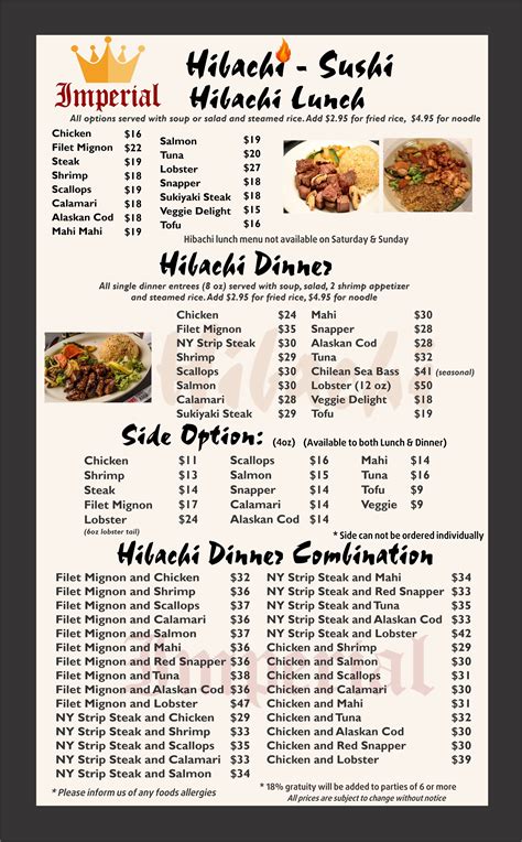 MENU — Imperial Hibachi and Sushi