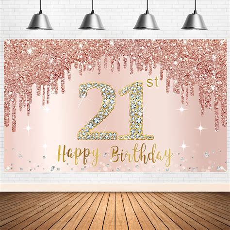 Buy Happy 21st Birthday Banner Backdrop Decorations for Girls, Rose Gold 21 Birthday Party Sign ...