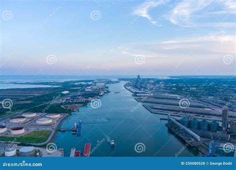 Aerial View of the Port of Mobile, Alabama at Sunset in June of 2022 ...