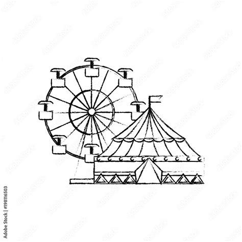 carnival circus festival tent ferris wheel entertainment vector illustration sketch design Stock ...