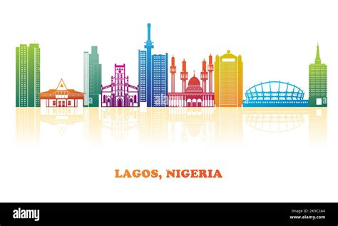 Colourfull Skyline panorama of city of Lagos, Nigeria - vector ...