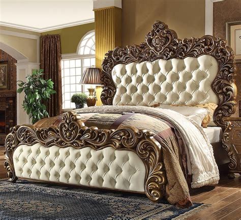 Homey Design HD-8011EKBED King Size Bed with Large Intricate Carving ...