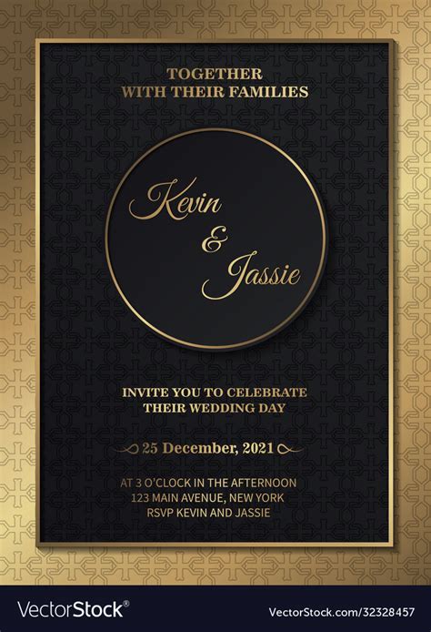 Dark gold wedding invitation template Royalty Free Vector