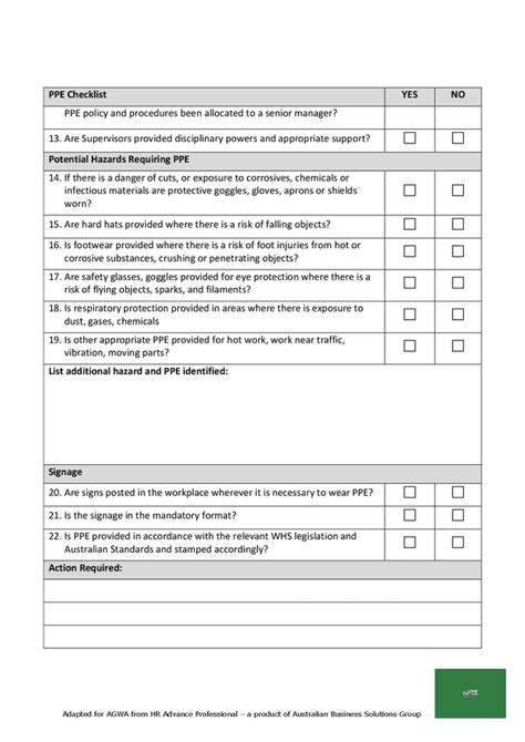 Personal protective equipment (PPE) checklist in Word and Pdf formats ...