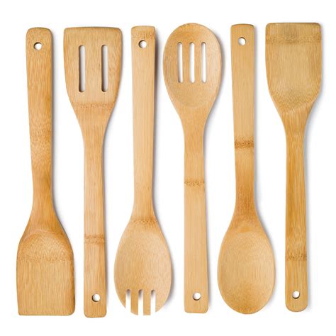 Cooking Light 6 Piece Bamboo Spoons Cooking and Serving Utensils, Non-Stick Pan Safe, Wooden ...