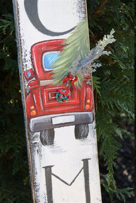 Red Truck Welcome SIGN, Christmas WELCOME Sign, Vertical Front Door Welcome Sign, Christmas ...