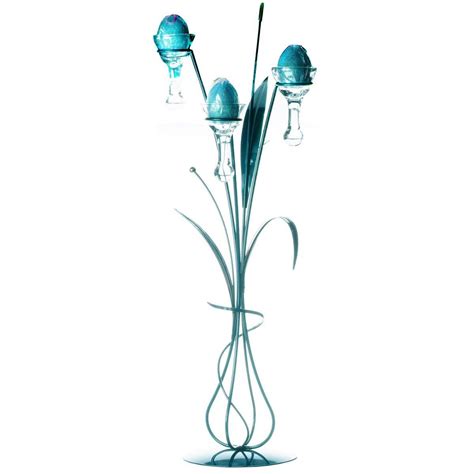 Metal Dining Table Centerpiece with 3 Glass Droplets in Teal