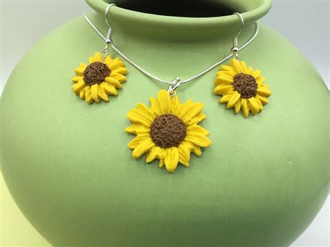 Sunflower Dangle Earrings Summer Necklace Set Flower Necklace Yellow Earrings Summer Jewellery ...