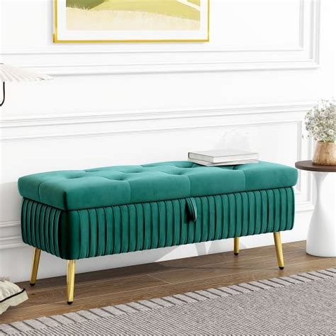 44.5" Ottoman with Storage Bench for Bedroom, Long End of Bed Seat with ...